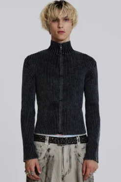 Jaded London Knitwear*Black Lucid Knit Track Top