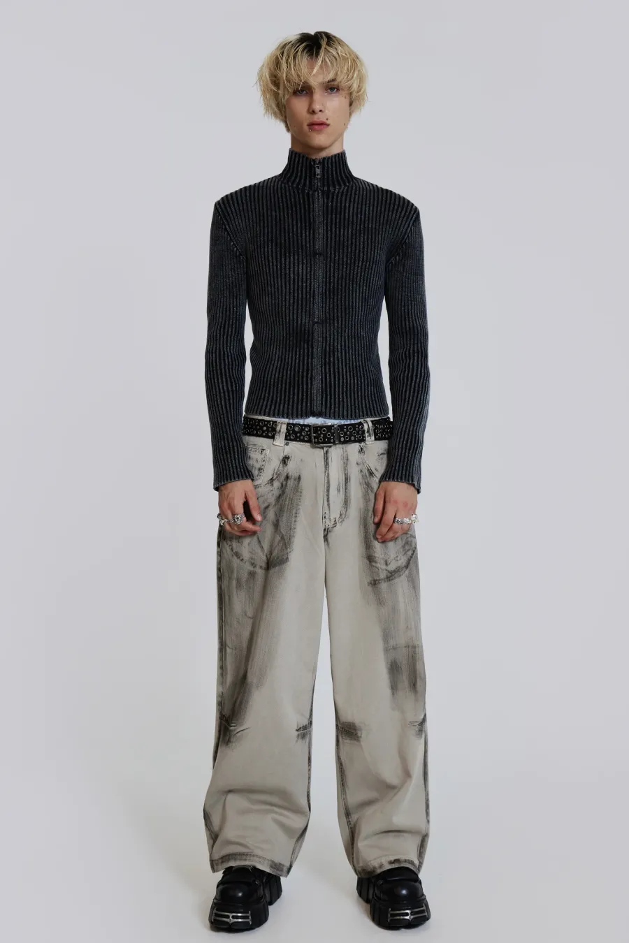 Jaded London Knitwear*Black Lucid Knit Track Top
