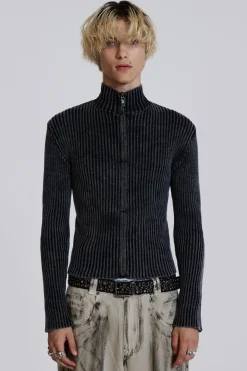 Jaded London Knitwear*Black Lucid Knit Track Top