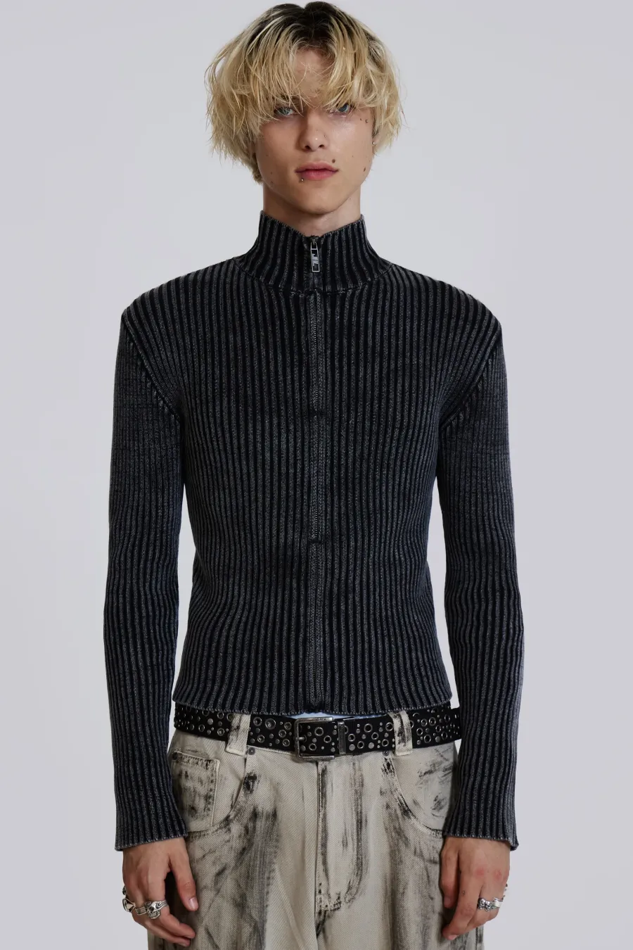 Jaded London Knitwear*Black Lucid Knit Track Top