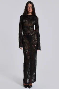 Jaded London Knitwear*Black Metallic Umbra Maxi Dress