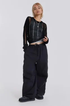 Jaded London Trousers*Black Parachute Cargo Pants