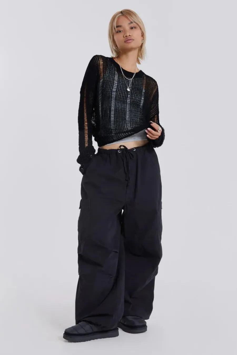 Jaded London Trousers*Black Parachute Cargo Pants