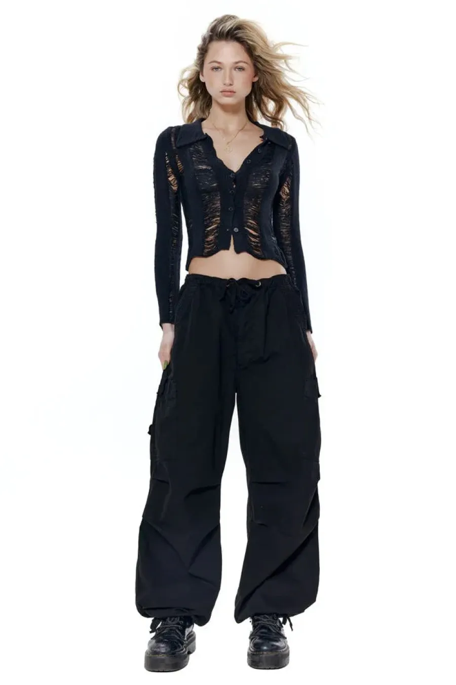 Jaded London Trousers*Black Parachute Cargo Pants