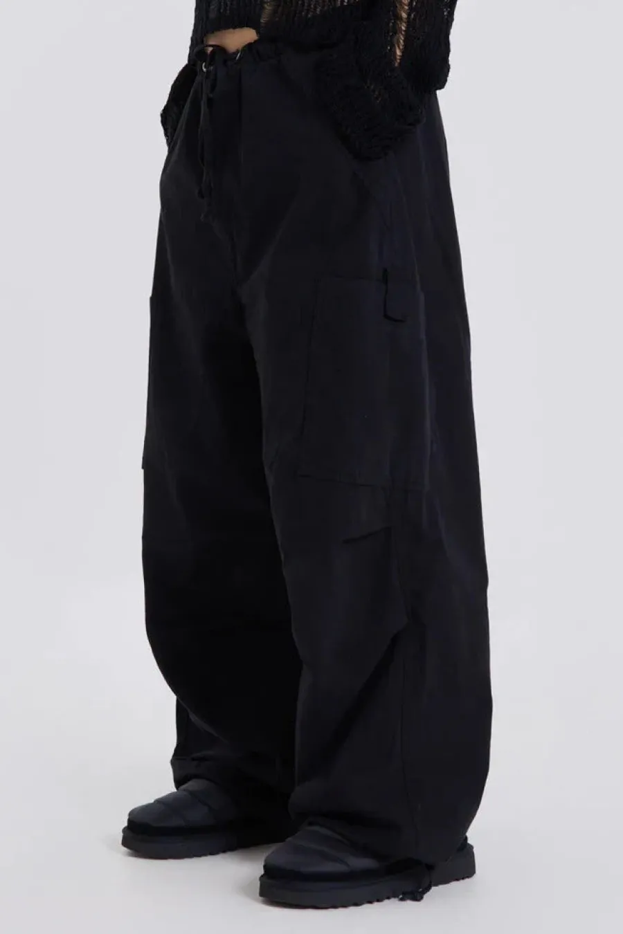 Jaded London Trousers*Black Parachute Cargo Pants