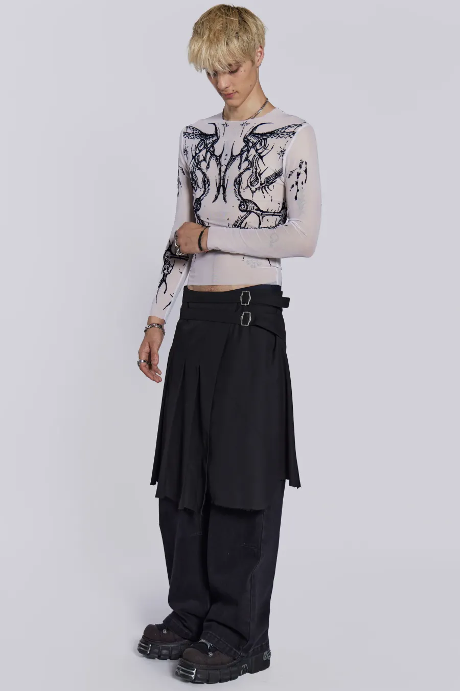 Jaded London Kilts*Black Steel Pleated Skirt