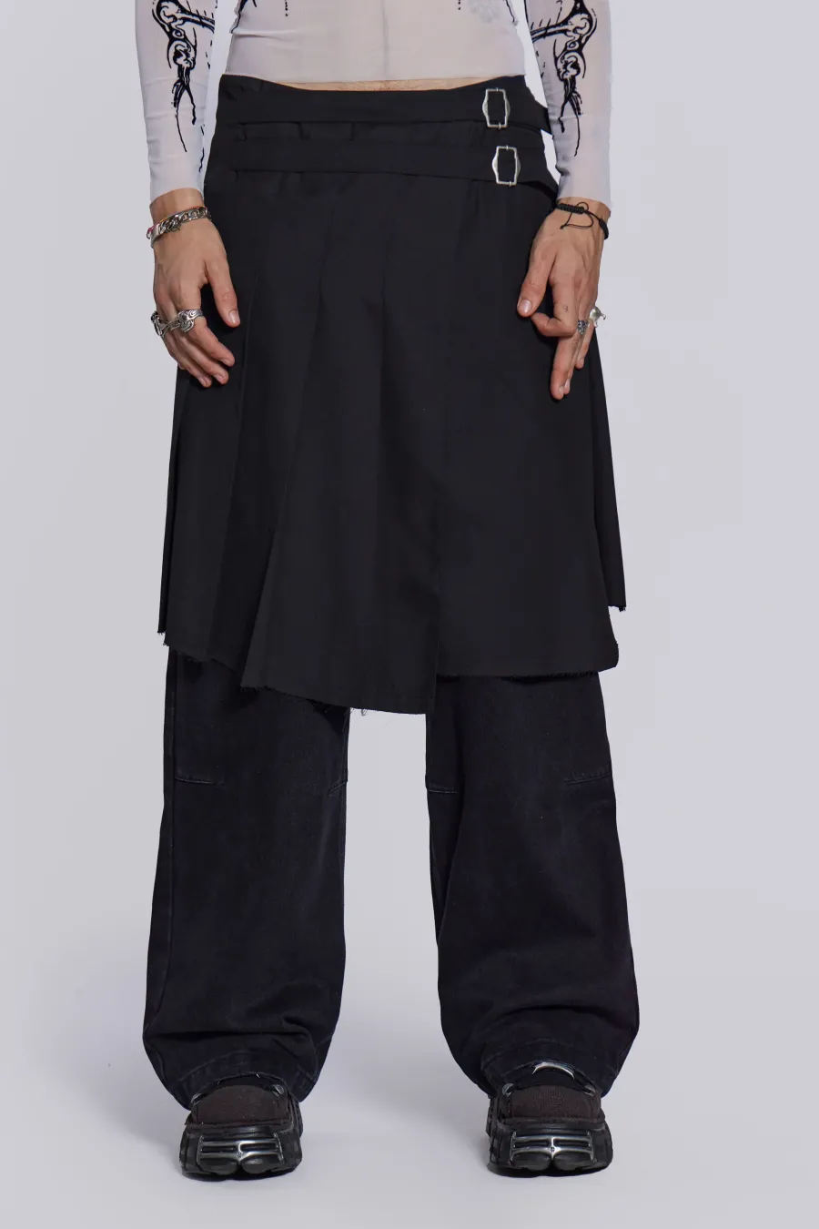 Jaded London Jeans*Black Steel Pleated Skirt