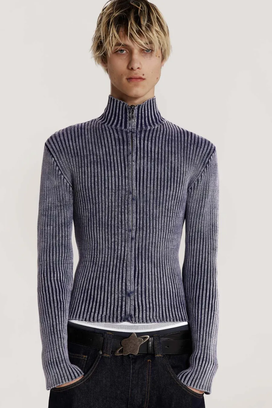 Jaded London Knitwear*Blue Lucid Knit Track Top