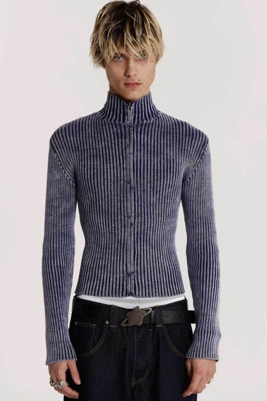 Jaded London Knitwear*Blue Lucid Knit Track Top