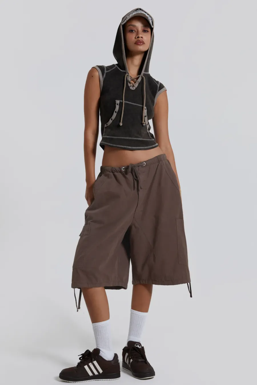 Jaded London Parachute Pants*Brown Parachute Cargo Shorts