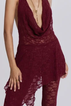 Jaded London Mini Dresses*Burgundy Riva Lace Co-Ord Set