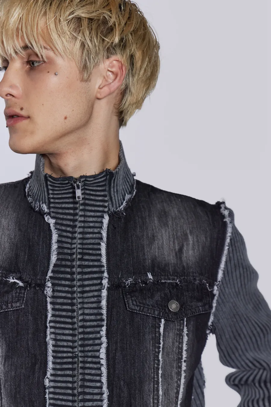 Jaded London Knitwear*Cage Denim Knit Track Top