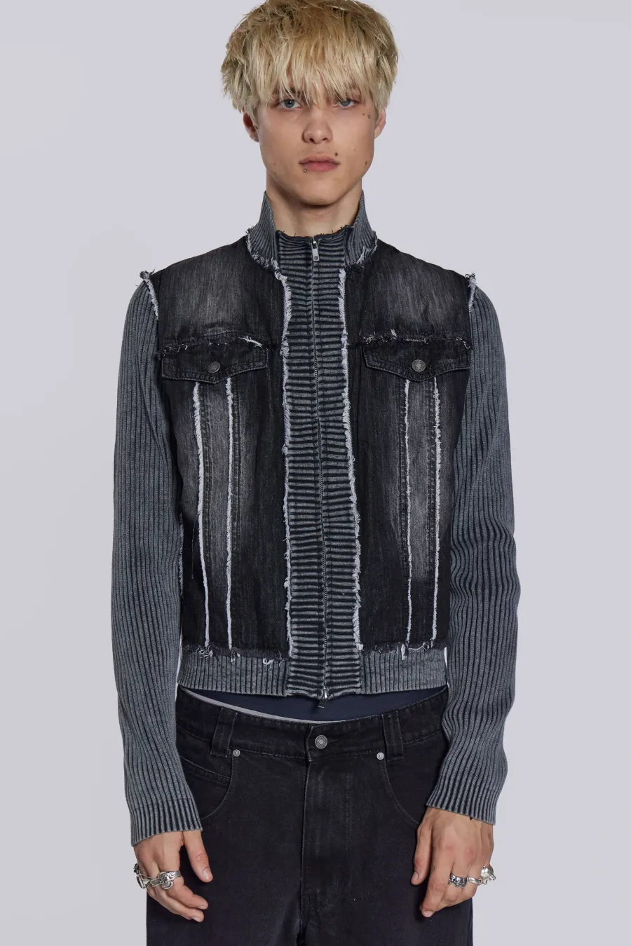 Jaded London *Cage Denim Knit Track Top