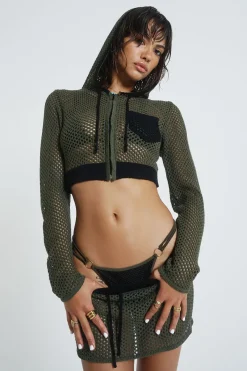 Jaded London *Caldera Khaki Crochet Hoodie