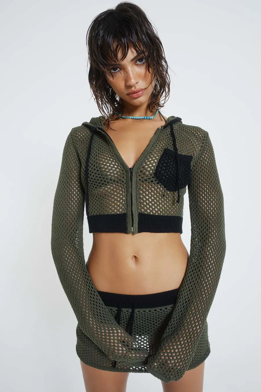 Jaded London *Caldera Khaki Crochet Micro Mini Skirt