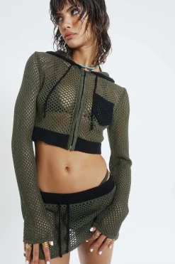 Jaded London *Caldera Khaki Crochet Micro Mini Skirt