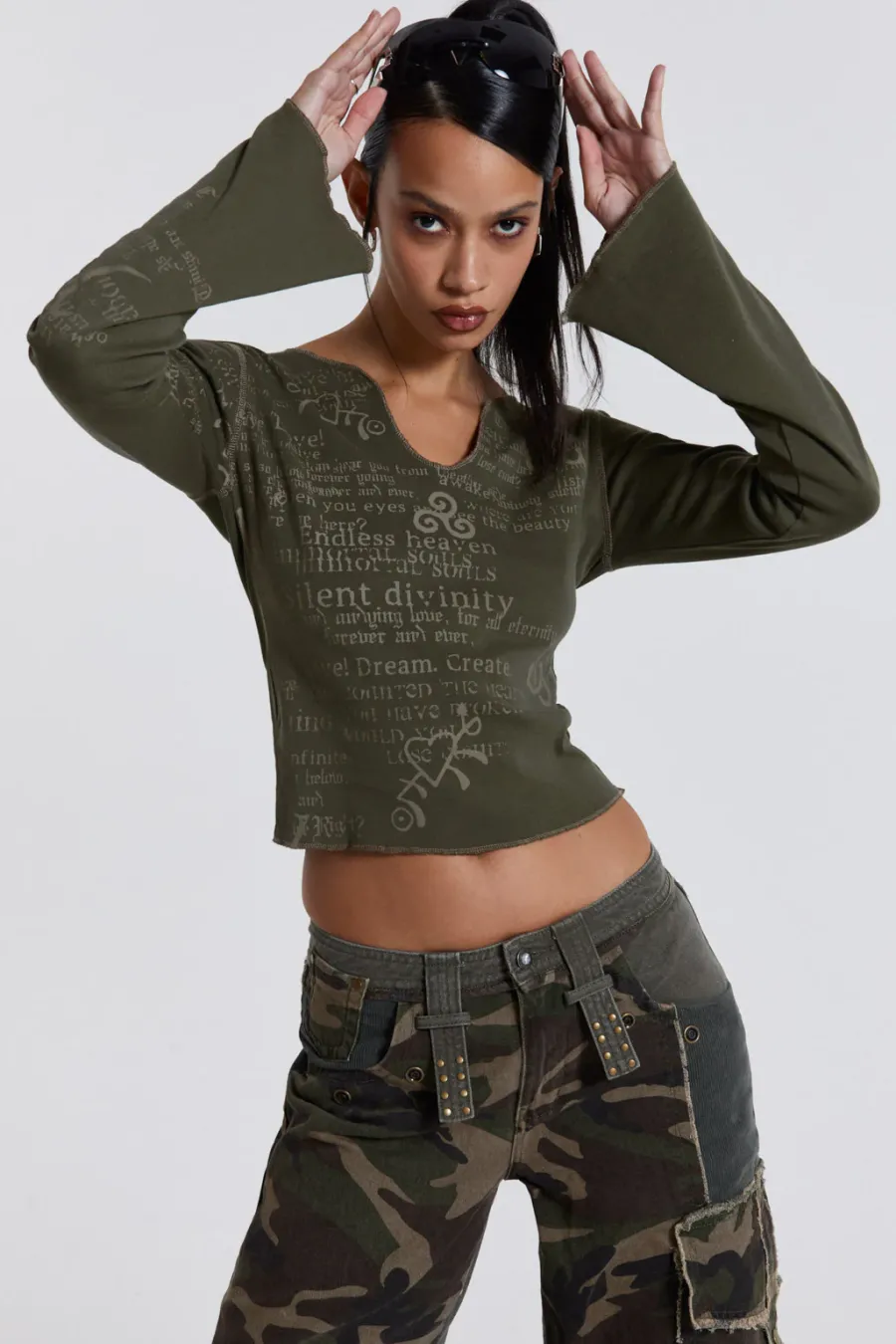 Jaded London Long Sleeve Tops*Celeste Notch Neck Long Sleeve Top