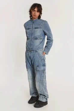 Jaded London *Chambray Denim Moto Jacket