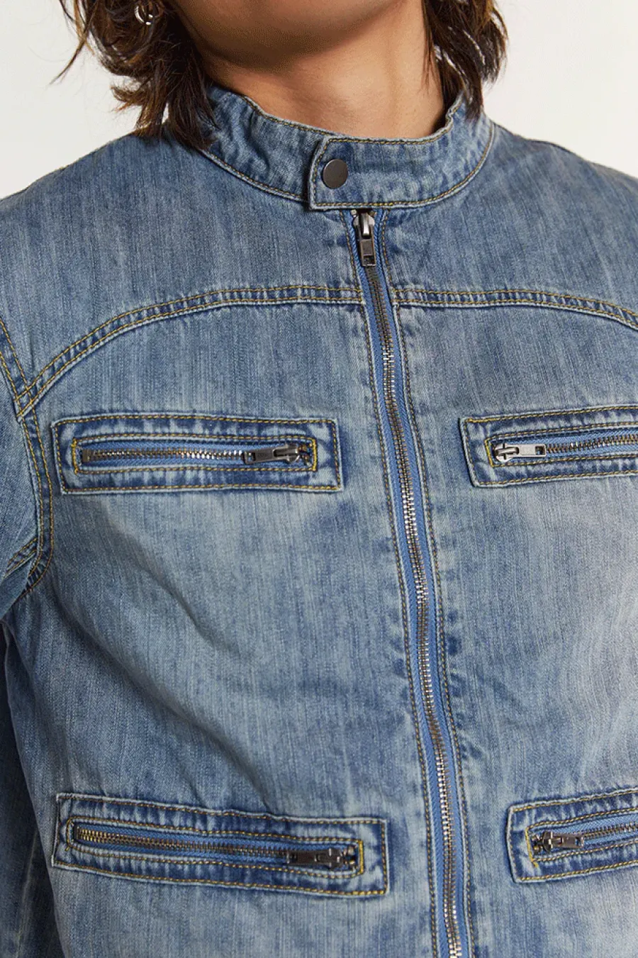 Jaded London *Chambray Denim Moto Jacket