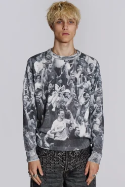 Jaded London Knitwear*Crowd Print Jumper