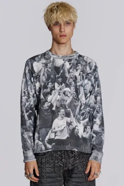 Jaded London Knitwear*Crowd Print Jumper