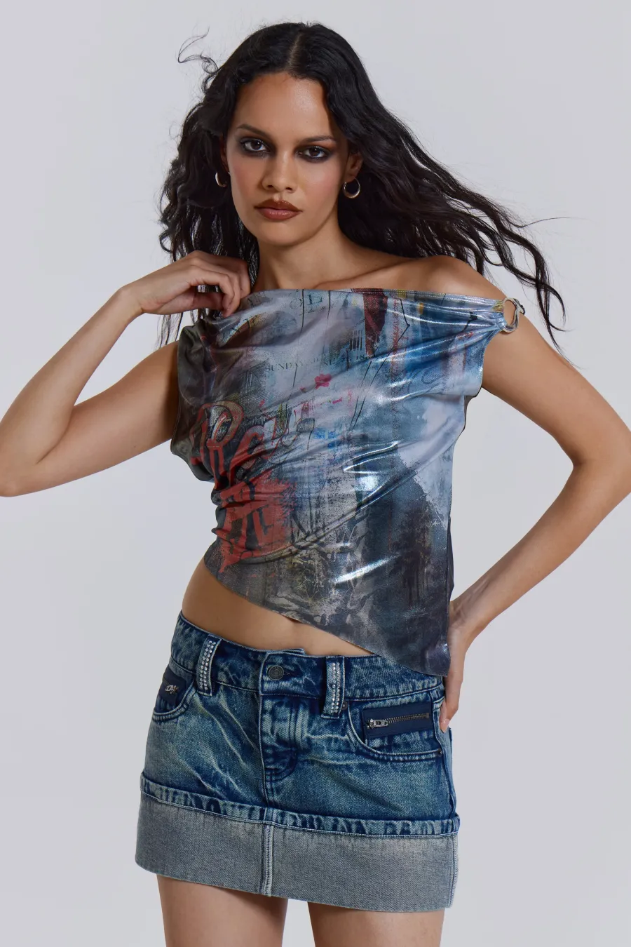 Jaded London Crop Tops*Dare To Drape Top In Cosmic Silver