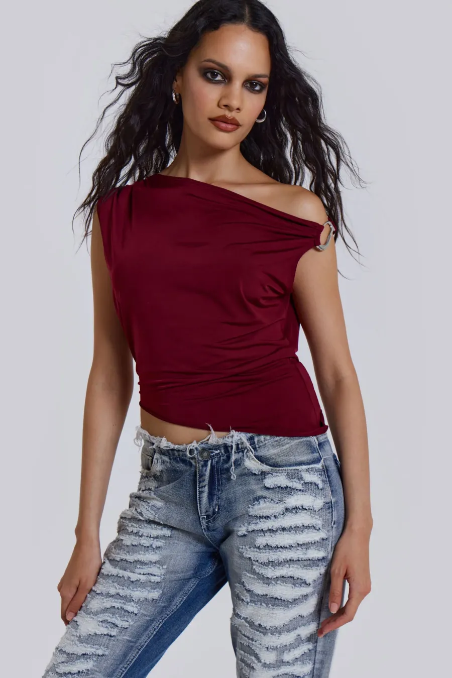 Jaded London Crop Tops*Dare To Drape Top In Red Wine