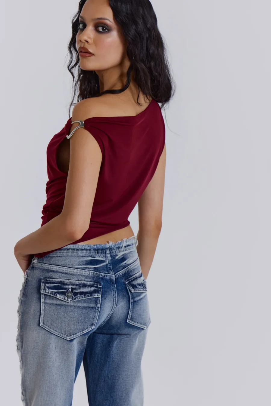 Jaded London Crop Tops*Dare To Drape Top In Red Wine