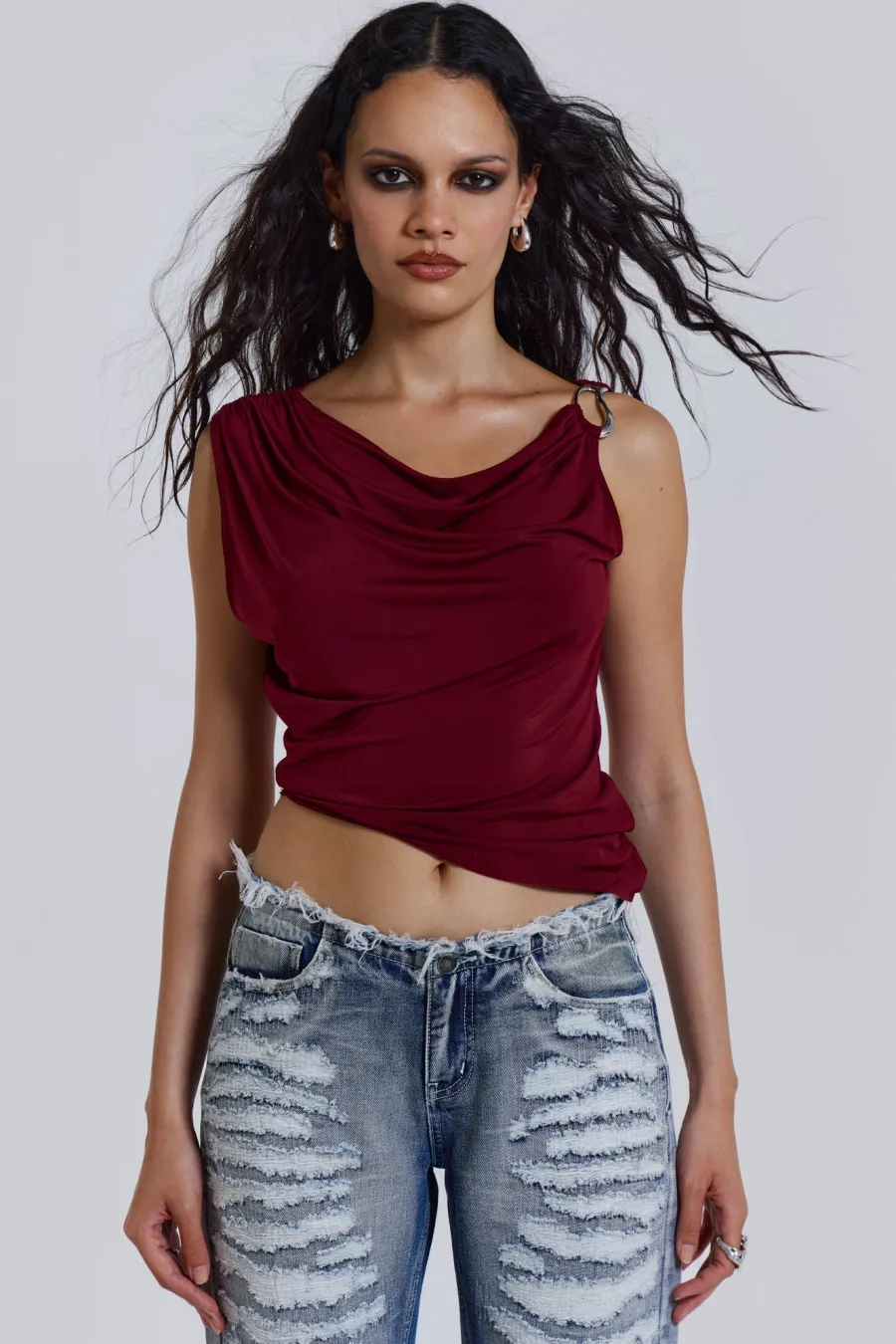 Jaded London Crop Tops*Dare To Drape Top In Red Wine