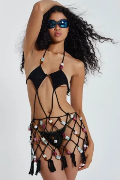 Jaded London Beach Dress*Dusk Macrame Mini Dress With Beaded Trim