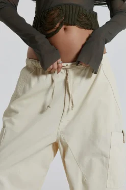 Jaded London Trousers*Ecru Parachute Cargo Pants
