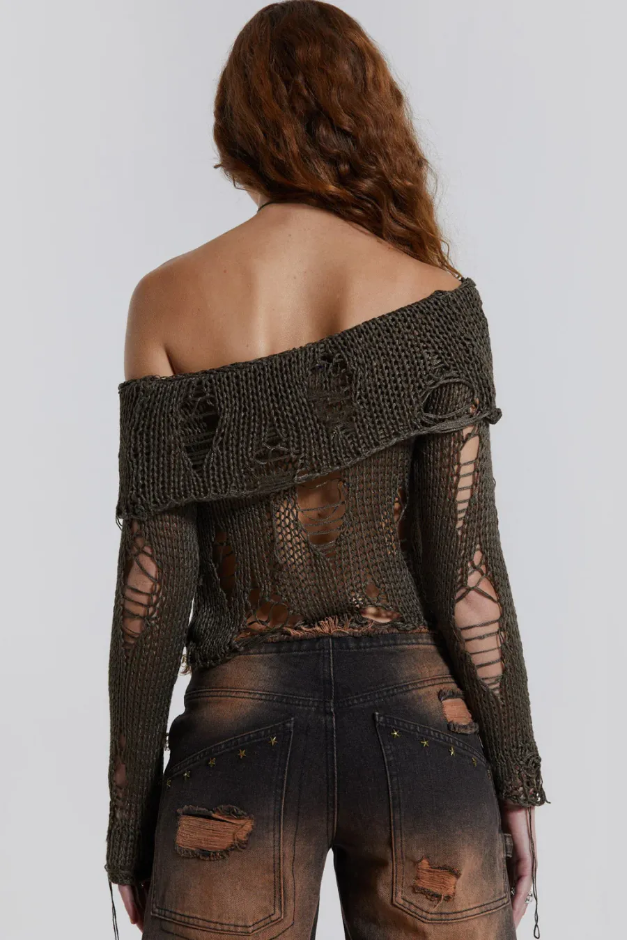 Jaded London Knitwear*Esra Laddered Knit Off The Shoulder Top