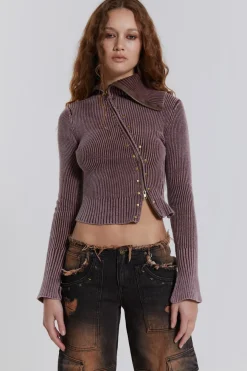 Jaded London Knitwear*Gaia Knitted Asymmetric Top With Studs