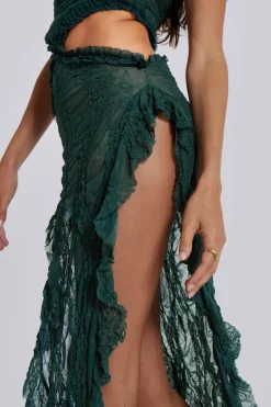 Jaded London Midi Dresses*Gaia Scrunch Lace Midi Dress In Forest Green