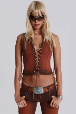 Jaded London *Genesis Denim Lace Up Corset Top