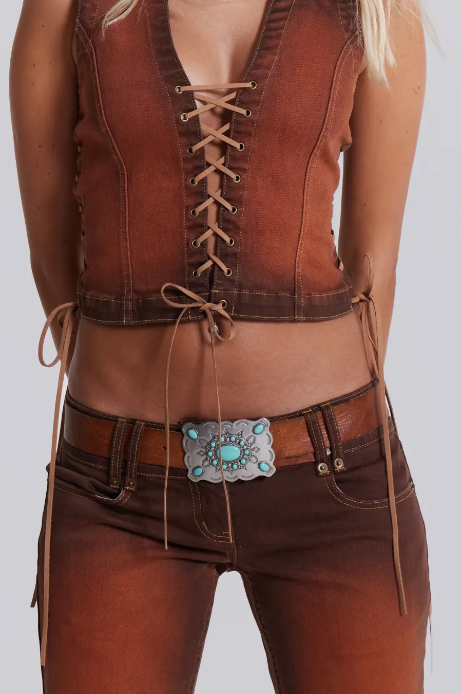 Jaded London *Genesis Denim Lace Up Corset Top
