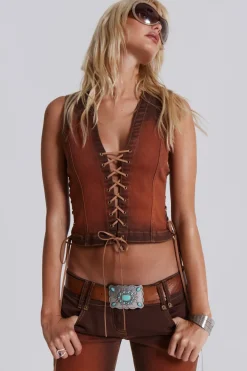Jaded London *Genesis Denim Lace Up Corset Top