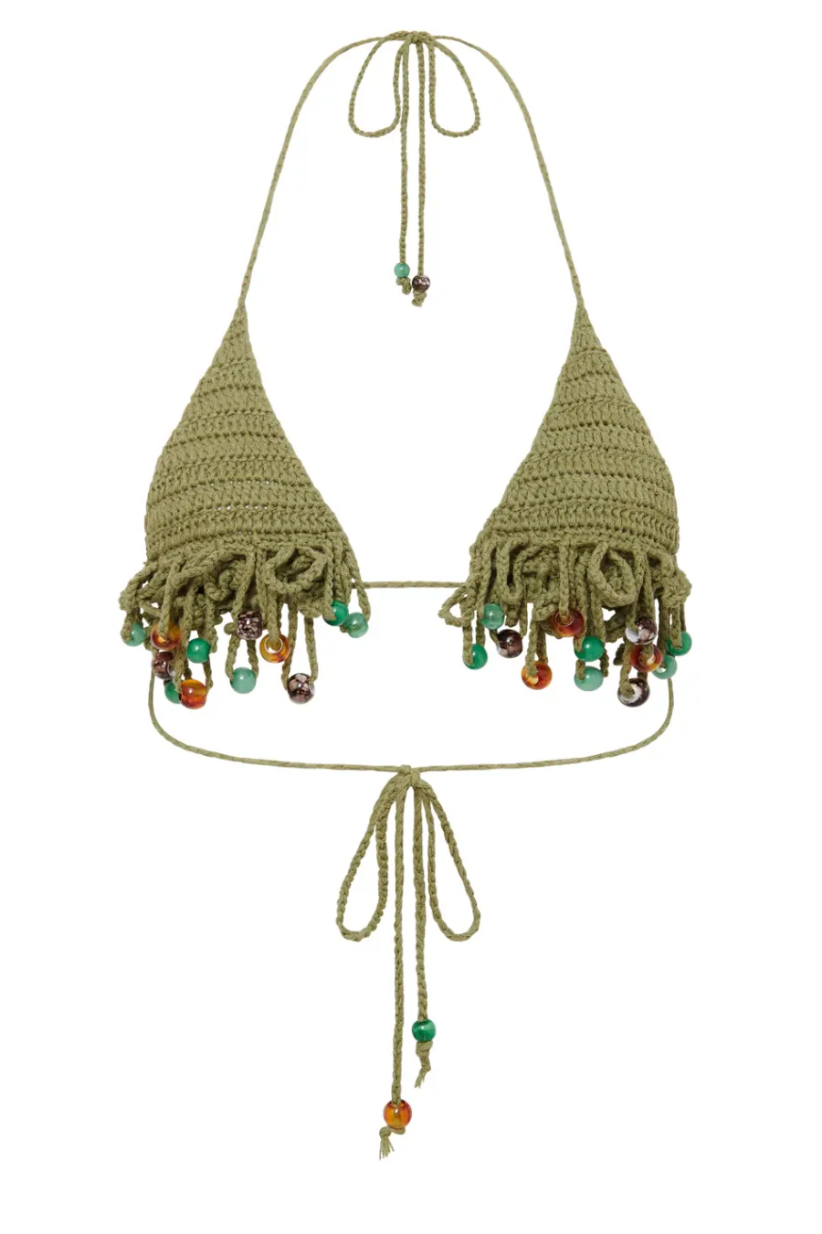 Jaded London Bikini Tops*Green Canary Knit Micro Bikini Top With Beaded Trim