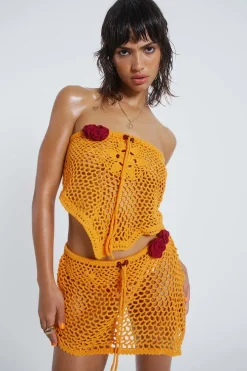 Jaded London Knitwear*Honolulu Asymmetric Crochet Boob Tube
