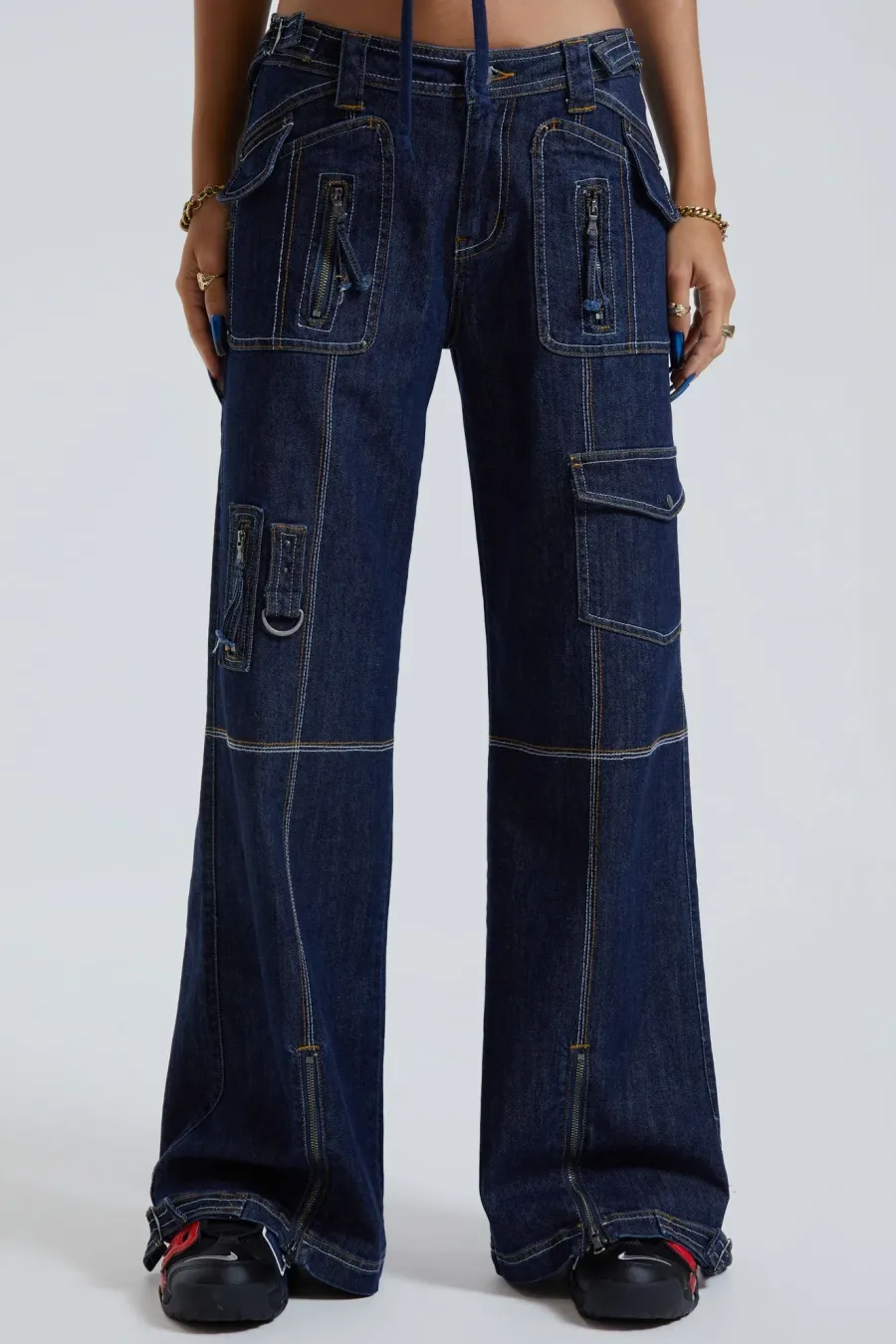 Jaded London *Hudson Indigo Denim Wash Cargo Jeans