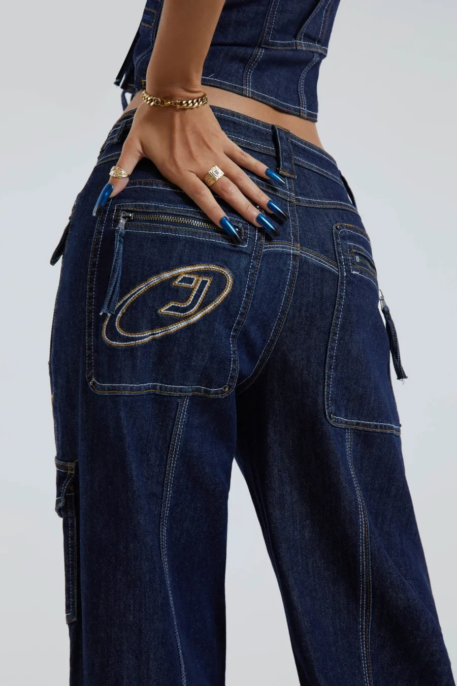 Jaded London *Hudson Indigo Denim Wash Cargo Jeans
