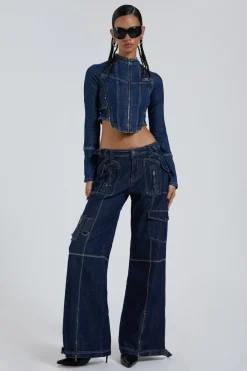 Jaded London *Hudson Indigo Denim Wash Cargo Jeans