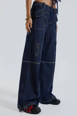 Jaded London *Hudson Indigo Denim Wash Cargo Jeans