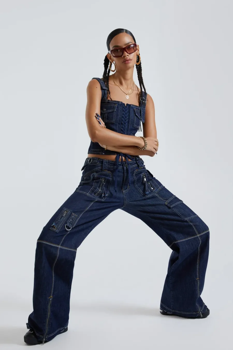 Jaded London *Hudson Indigo Denim Wash Cargo Jeans