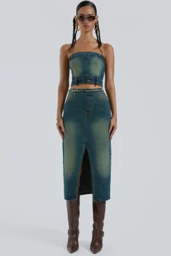 Jaded London *Liberty 2 In 1 Detachable Denim Blue Midi Dress