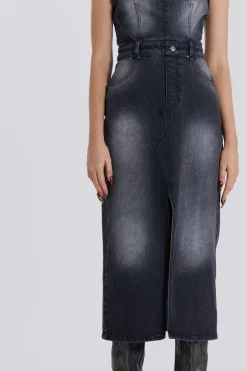 Jaded London *Liberty 2 In 1 Detachable Denim Black Midi Dress