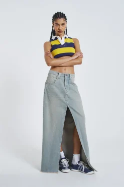 Jaded London Maxi Skirts*Light Wash Denim Colossus Maxi Skirt