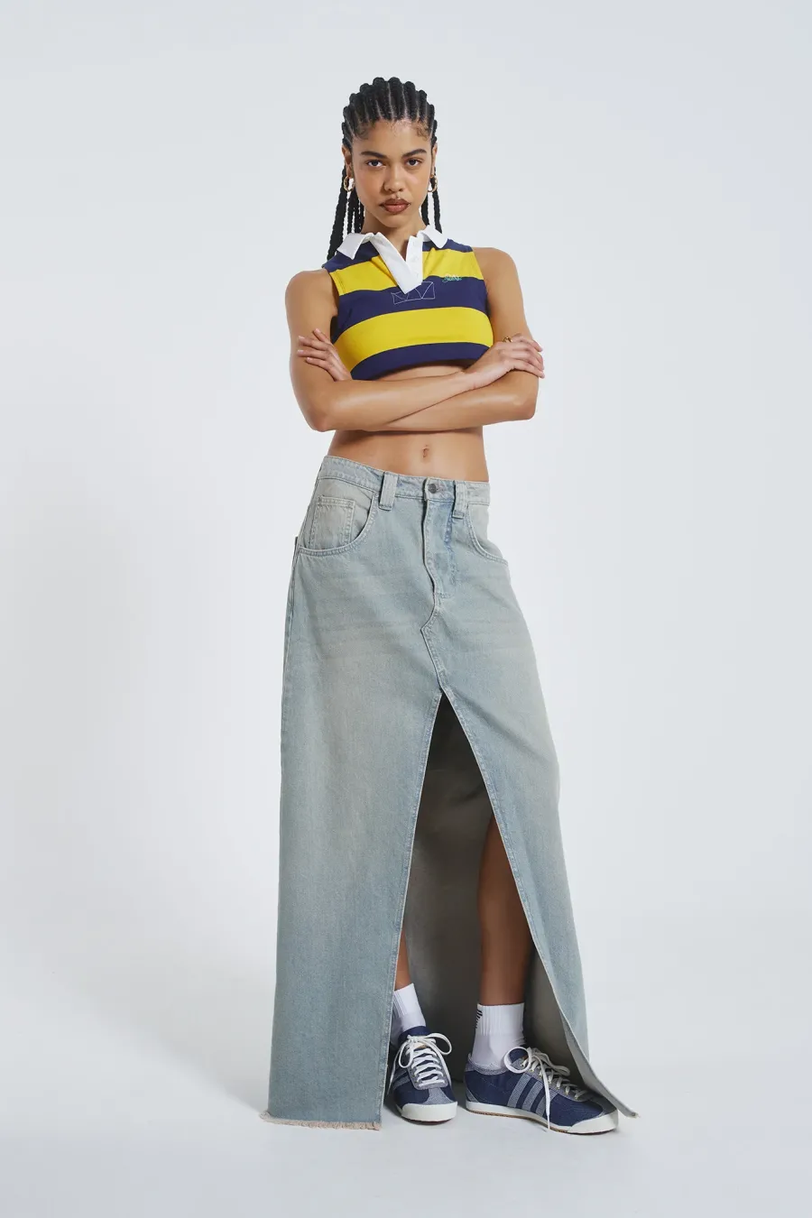 Jaded London Maxi Skirts*Light Wash Denim Colossus Maxi Skirt
