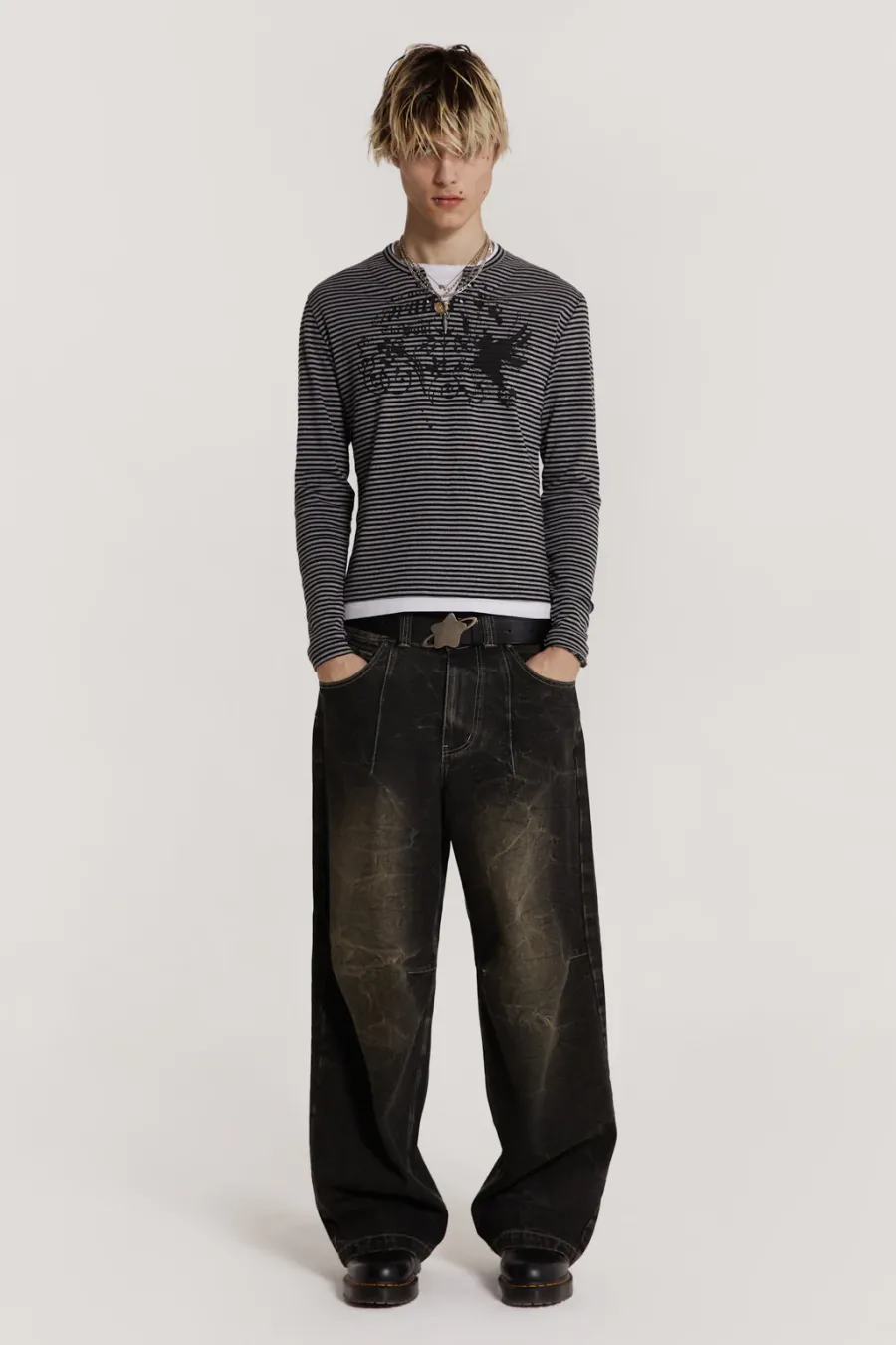 Jaded London T-Shirts*Lithium Stripe Layered Long Sleeve