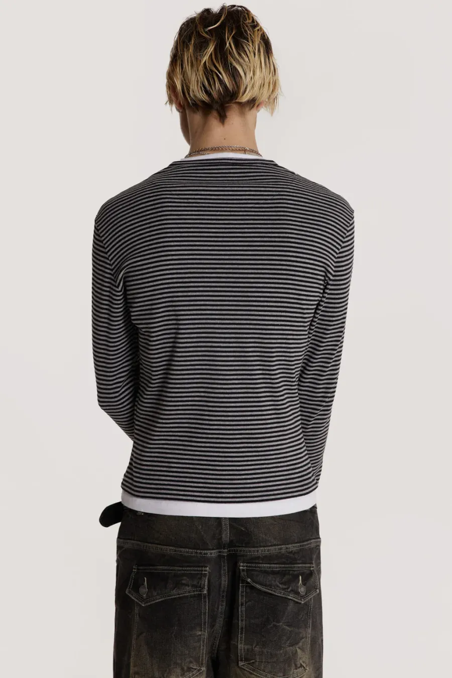 Jaded London T-Shirts*Lithium Stripe Layered Long Sleeve
